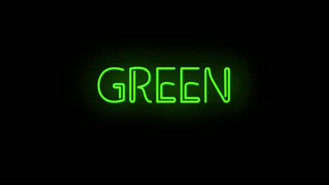 flashing neon green color sign on black background on and off with flicker