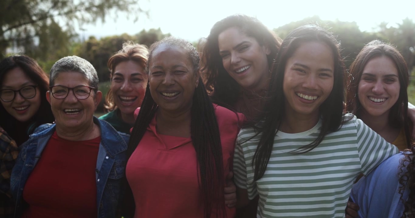 Diverse Group of Happy Women Smiling Together Outdoors