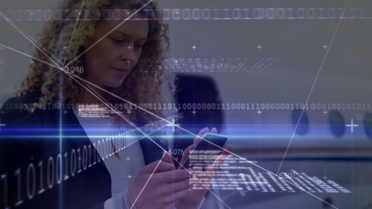 Animazione di rete di connessioni su donne d'affari caucasiche in aeroporto