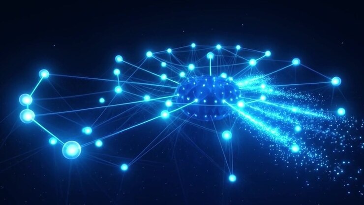 Abstract Digital Network Connection with Glowing Particles and Data Flow