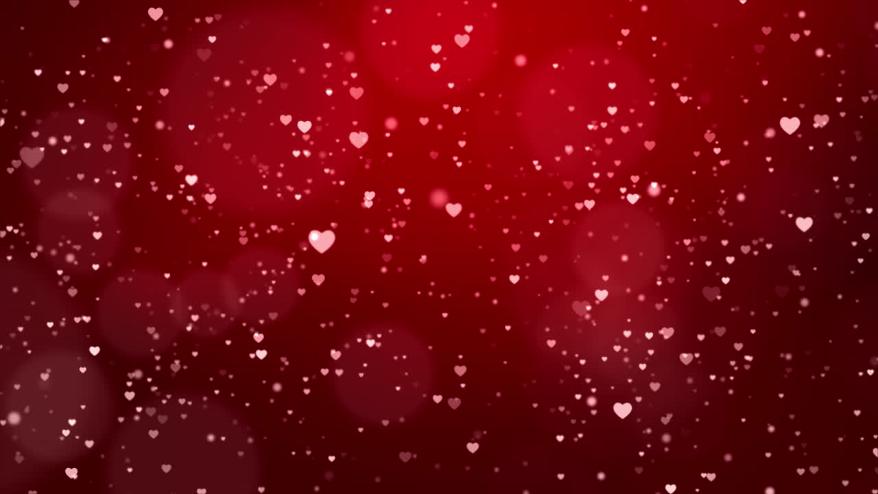 Hearts Falling on Red Background