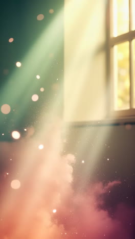 sunlight rays illuminating dust and haze indoors