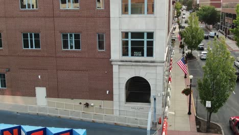 Police-Station-building-with-sign-in-window