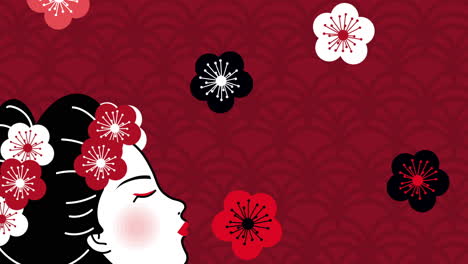 geisha profile with cherry blossoms