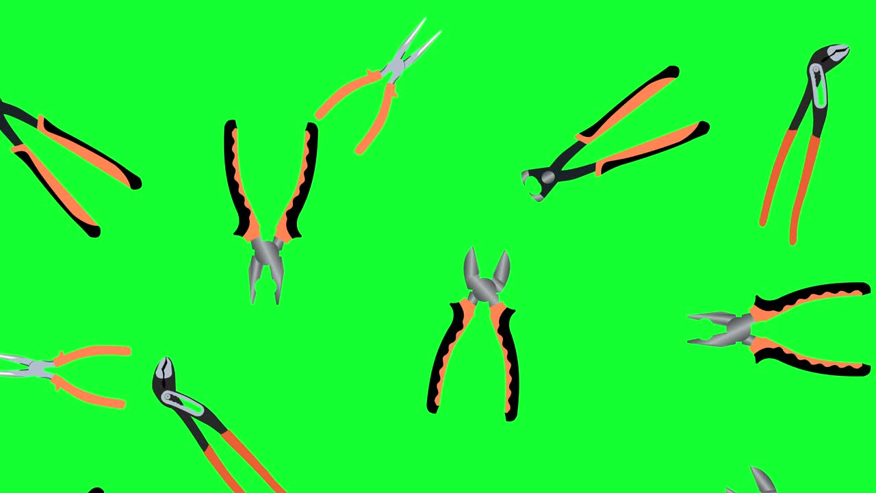 Working pliers tools elements graphic animation, on green screen chroma key, seamless loop