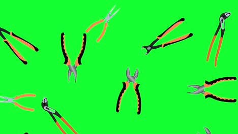 herramientas de trabajo elementos de pinzas animación gráfica, en pantalla verde clave de croma, bucle sin costuras