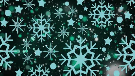 Animation-of-snowflakes-over-black-background-with-dots