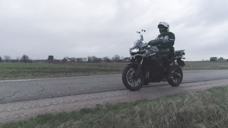 drone shot of motorcycle standing still