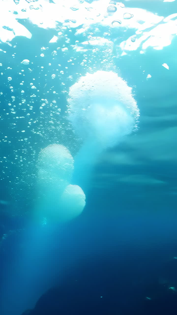 A beautiful blue ocean with a white bubble rising from the water. The bubble is surrounded by a clear blue sky, creating a serene and peaceful atmosphere. Concept of calmness and tranquility