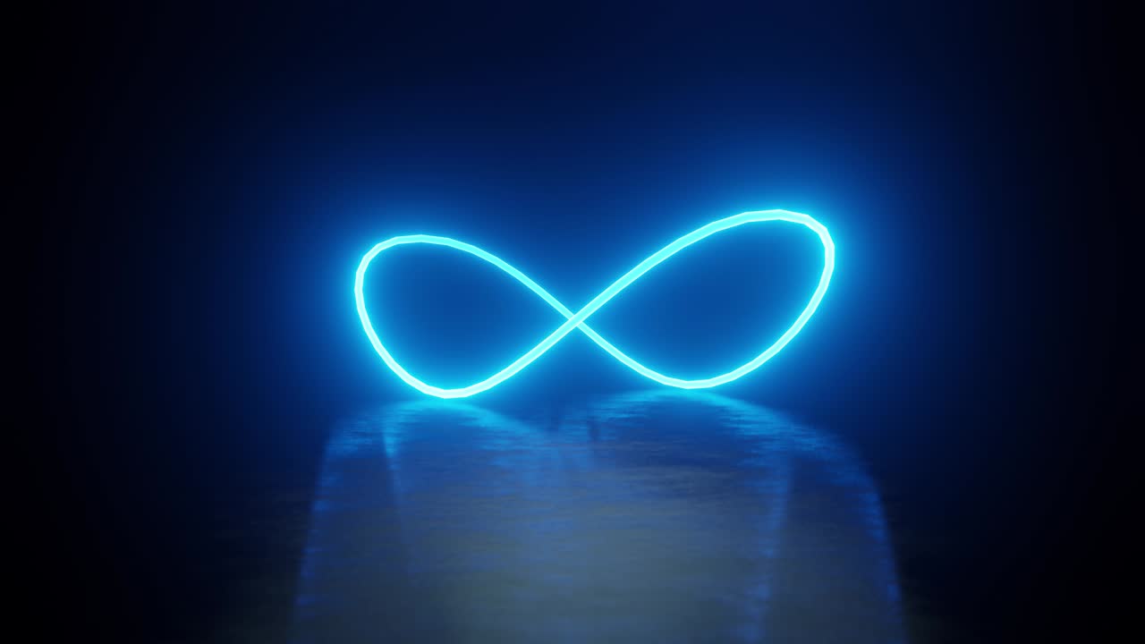 concepto de metaverso paraboloide hiperbólico brillante círculo curvo formando símbolo del infinito en un fondo oscuro bucle animado