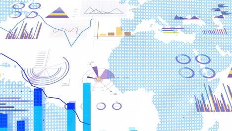 animación del procesamiento de datos financieros sobre el mapa del mundo