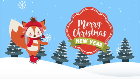 happy merry christmas fox in forest snowscape