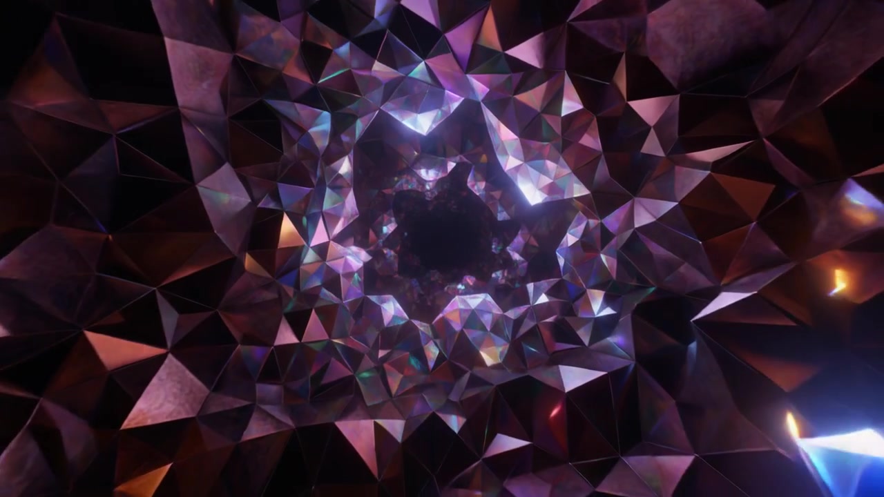 Abstract Geometric Crystal Tunnel with Glowing Reflections