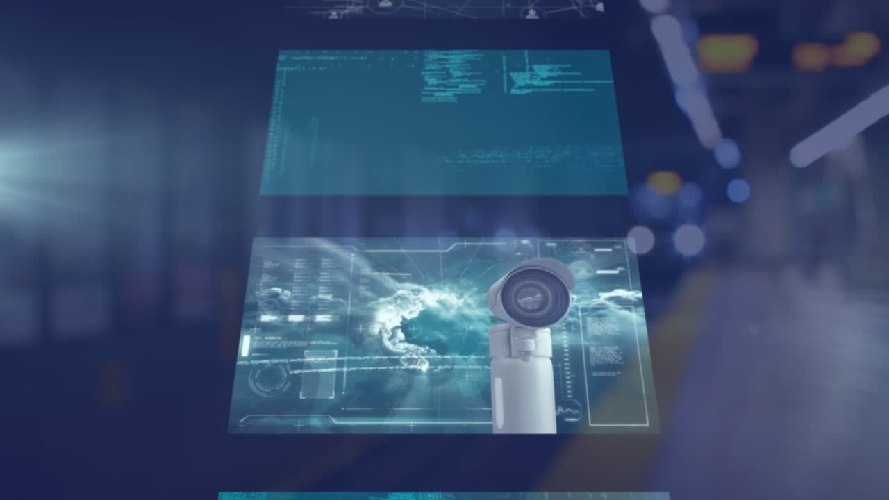 animación del procesamiento de datos en pantallas sobre el tren