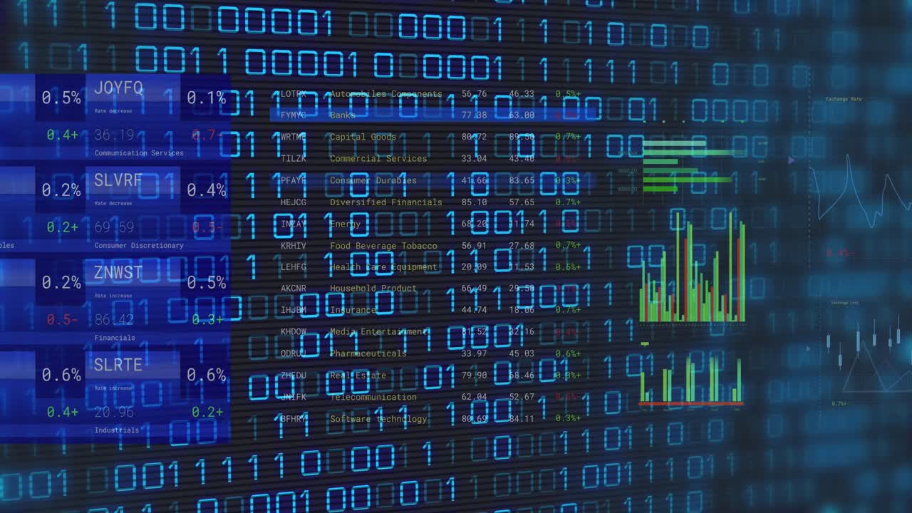 Animation of binary coding and financial data processing