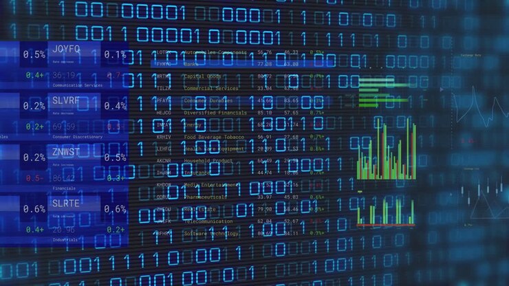 Animation of binary coding and financial data processing