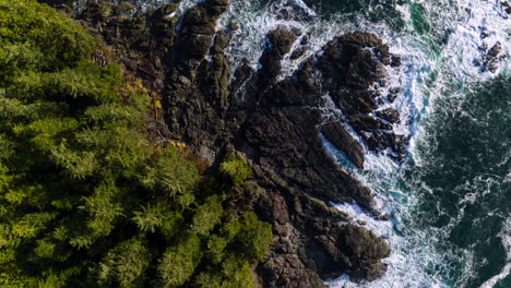 Video-De-Drones-Al-Atardecer-En-Ucluelet-Columbia-Británica,-Canadá-Sobre-El-Océano-Y-El-Bosque