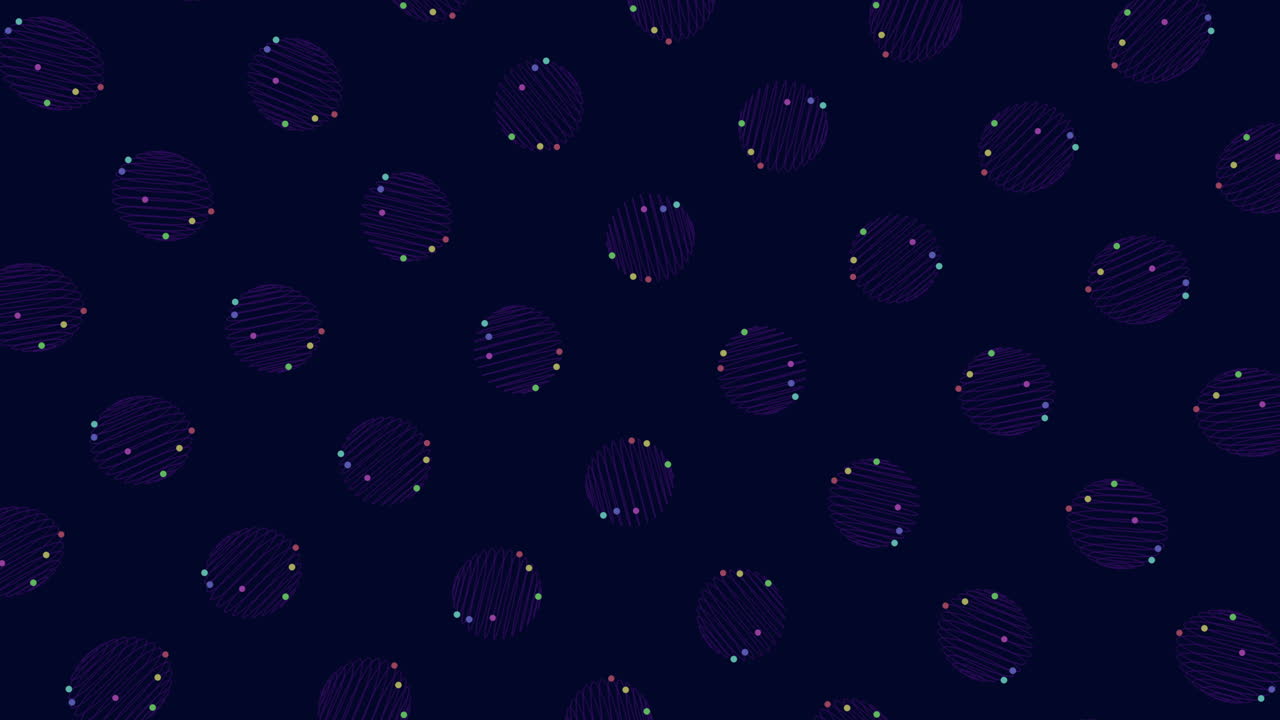 Abstract animation-style footage of floating dotted spheres with subtle striped texture on a dark blue background, ideal for technology, science, and modern design backdrops