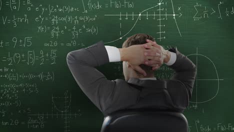 man in front of moving maths on blackboard 4k