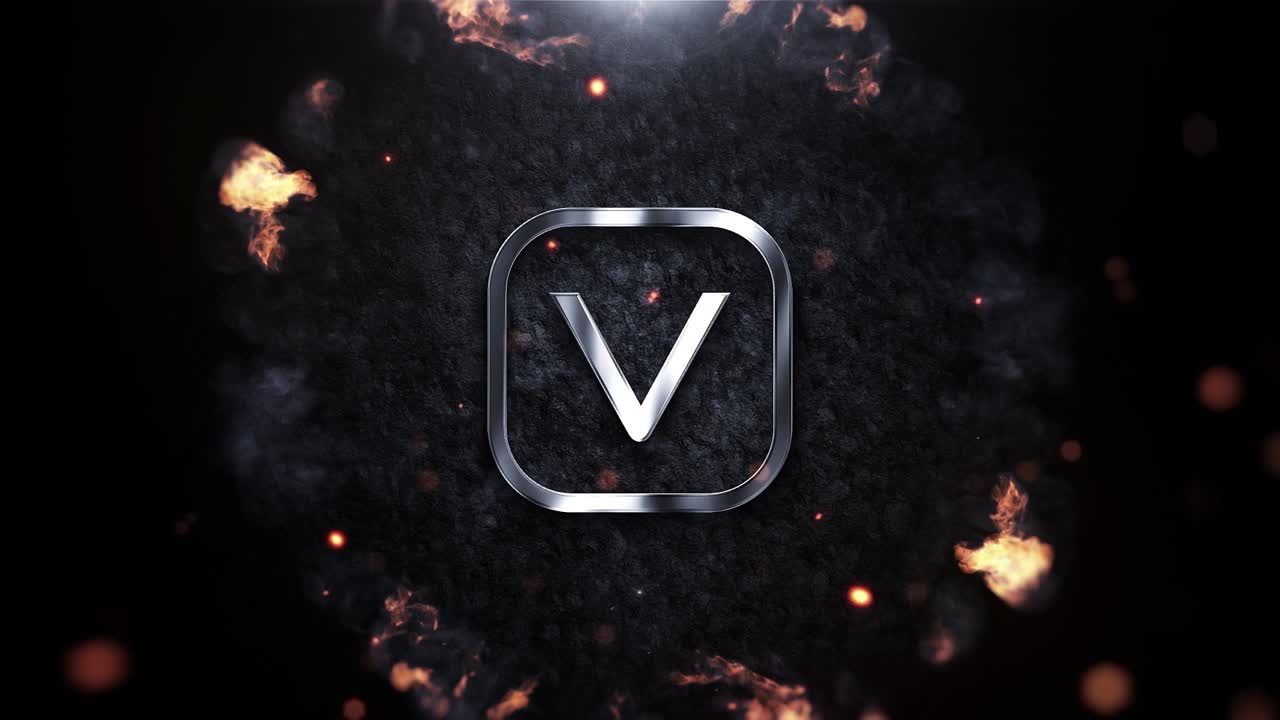 Dynamic Fire Explosion Reveals Metallic Letter V Logo
