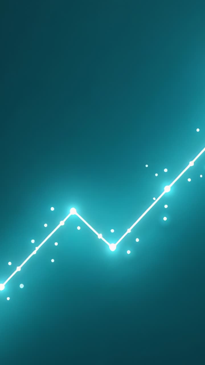 Vertical video: Emerging line graph nodes rising on teal screen showing data growth