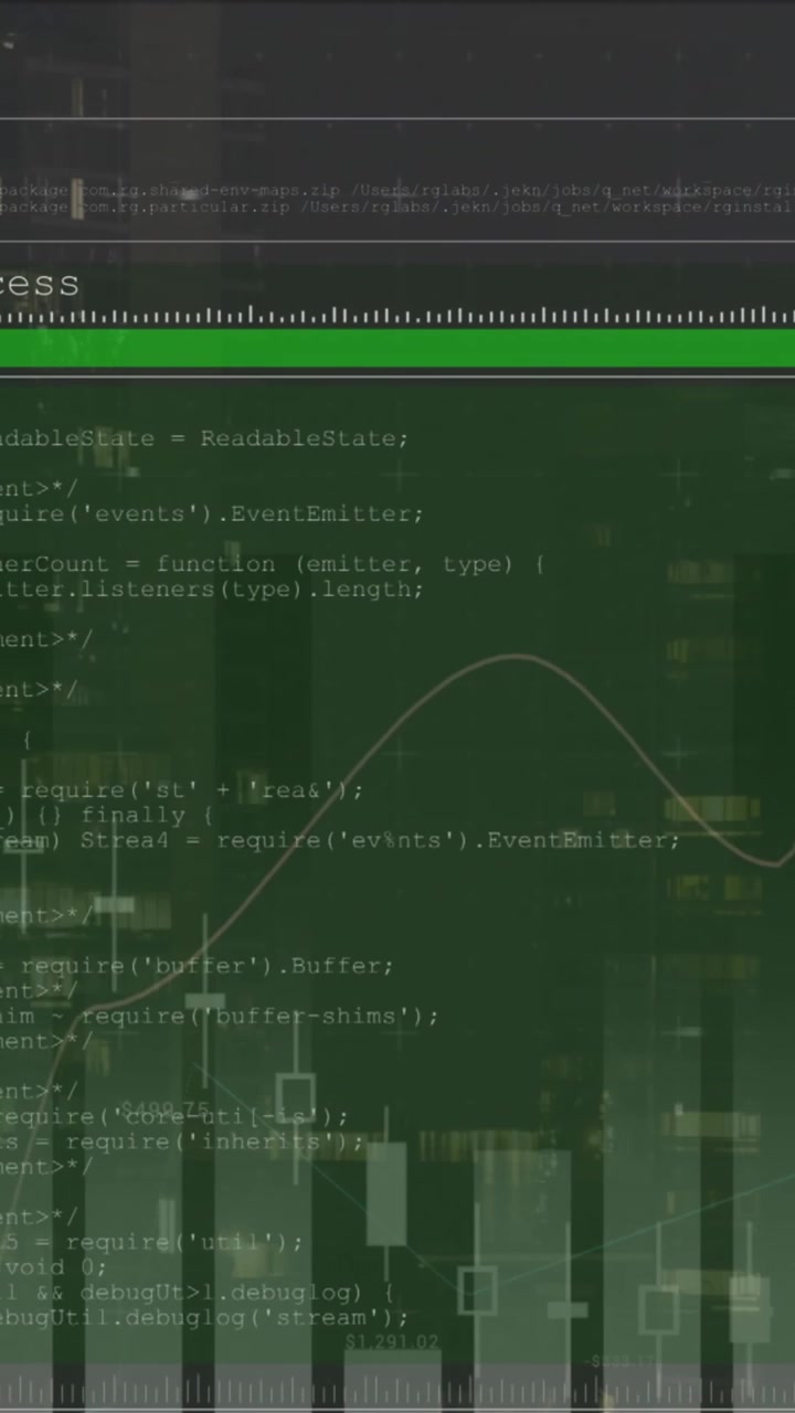Animation of statistical data processing against view of tall buildings at night