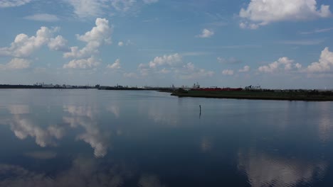 Merchant-Ship-cruising-near-Lake-Charles,-Louisiana