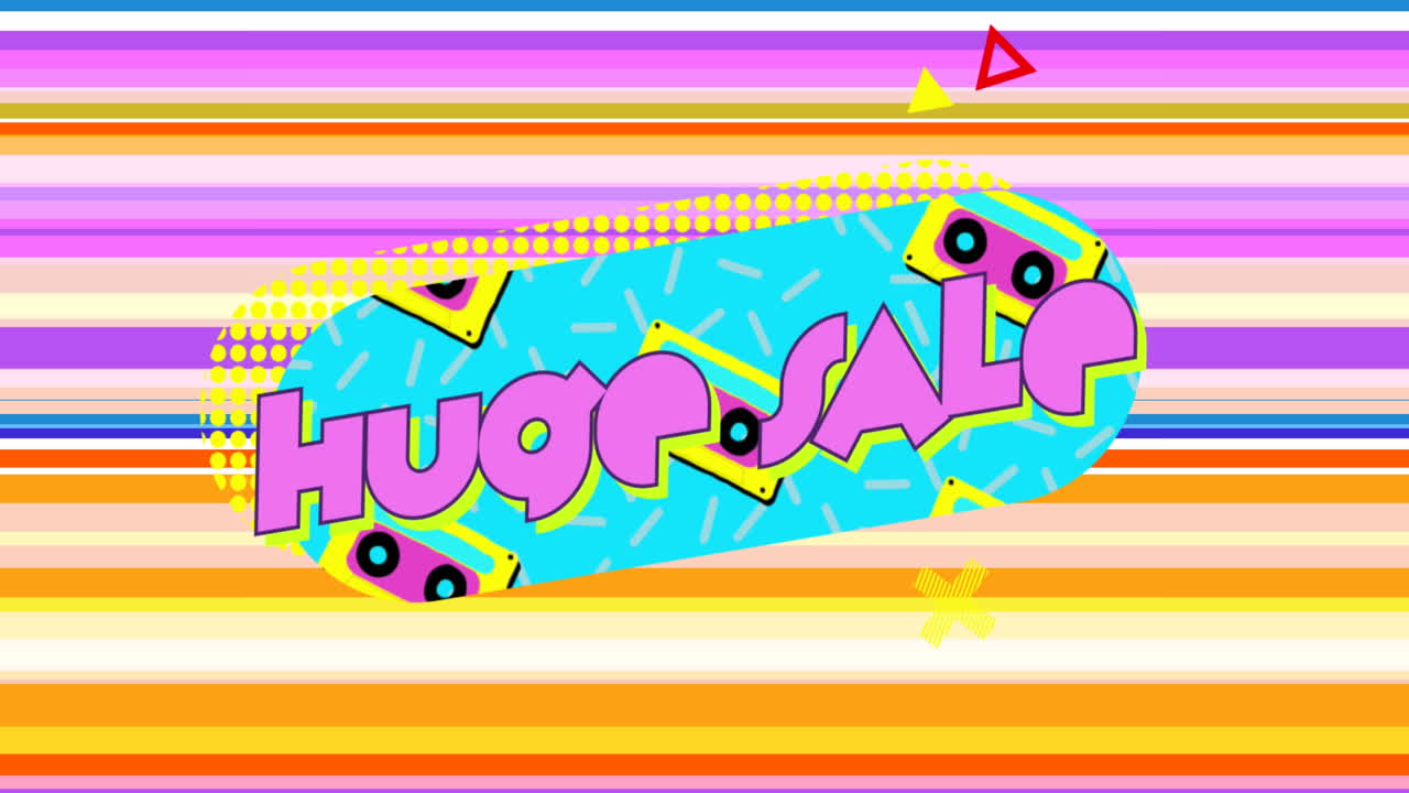 다채로운 줄무 ⁇  배경에 터키색 타원형의 거대한 판매 그래픽