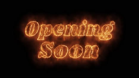 Opening soon word hot animated burning realistic fire flame and smoke seamlessly loop animation on