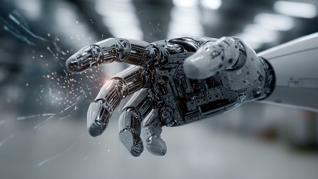 An Intricate Close-Up of a Robotic Hand Showcasing its Advanced Mechanics and Futuristic Design in a Modern Setting, Highlighting Technology and Innovation