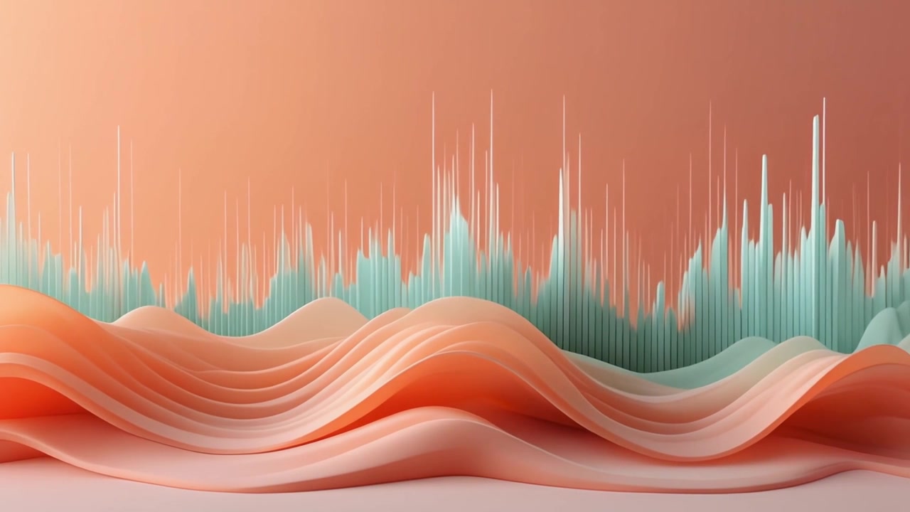 Abstract 3D Animation of Flowing Waves and Vertical Data Bars