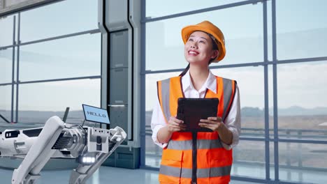 ingeniera con una tableta en una instalación moderna