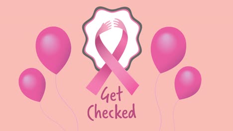 Animación-De-Globos-Rosados-Volando-Sobre-El-Logotipo-De-La-Cinta-Rosa-Y-El-Texto-Sobre-El-Cáncer-De-Mama