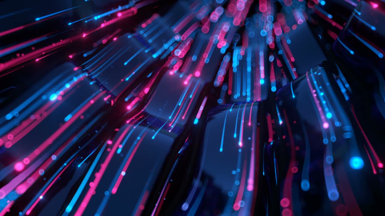 rutas de luz ultravioleta de neón en vidrio 3d hacen una animación de bucle sin costuras