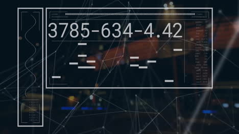 animación de la red de conexiones con procesamiento de datos sobre la ciudad nocturna