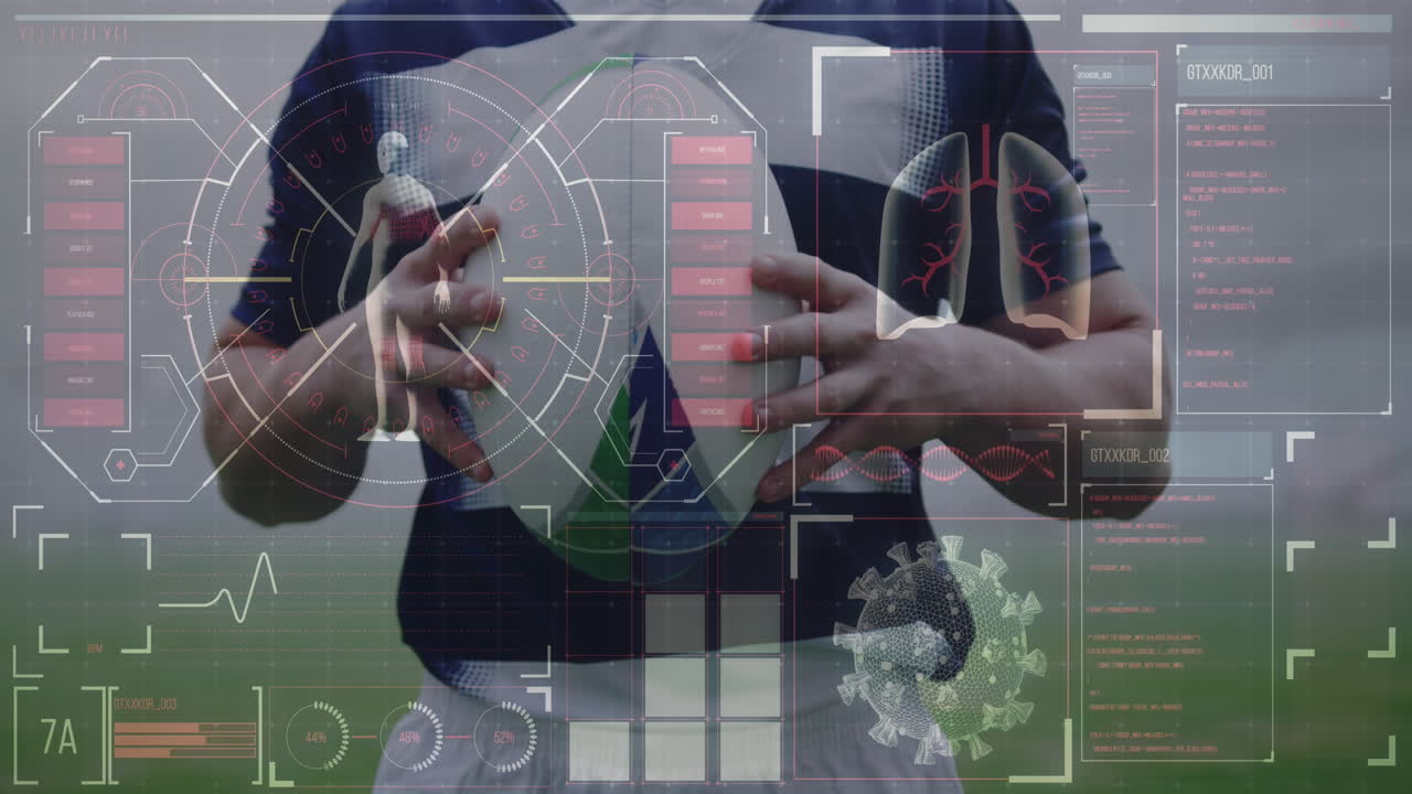 럭비 선수들에 대한 코로나 19 의료 데이터 처리와 함께 디지털 인터페이스의 애니메이션