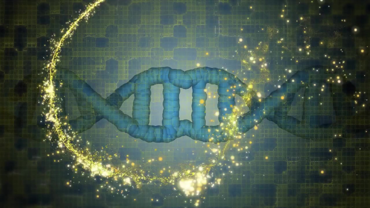 Blå helix aktiveres, mens en gylden kugle trænger spiralformet ind og aflejrer gnister for at fremhæve konturer