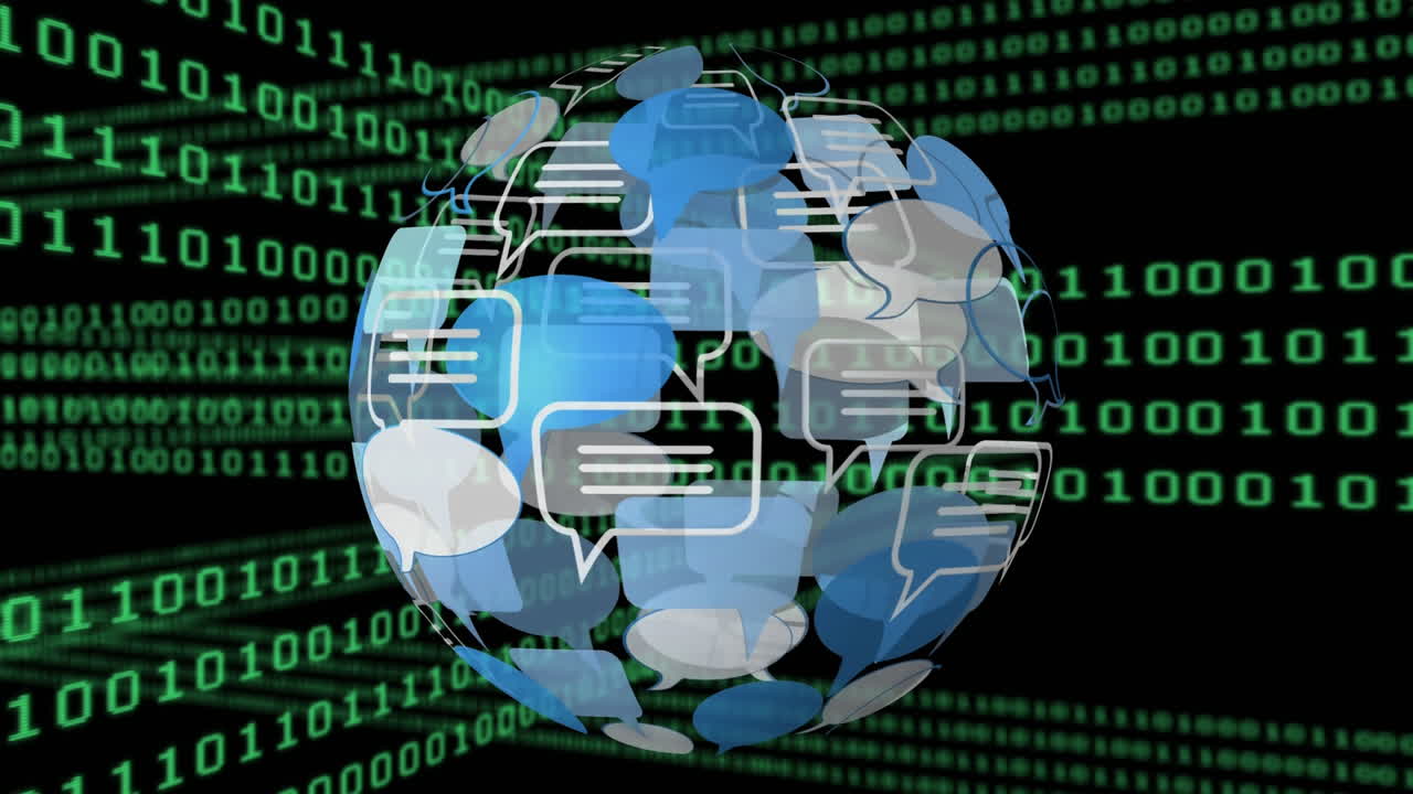 Message bubble icon and binary codes