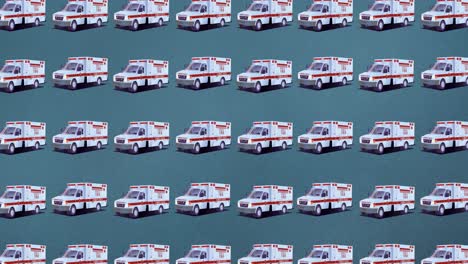 Animation-of-multiple-ambulance-icons-on-blue-background