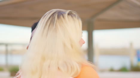A happy couple embracing