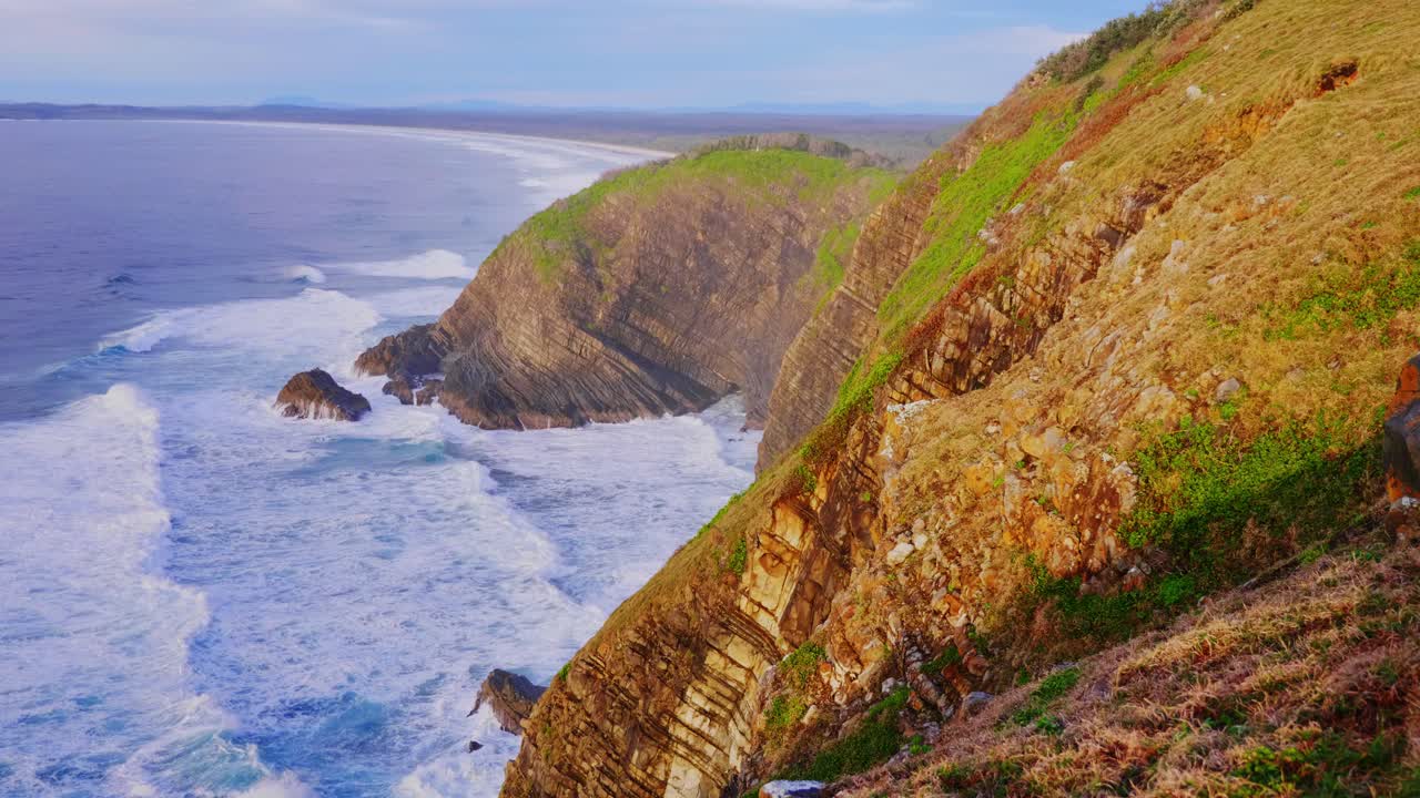 Foamy Waves Crashing Against The Coastal Cliffs - Crescent Head - Surfing Paradise In NSW, Australia