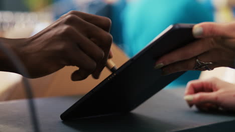 Courier signing shipment document