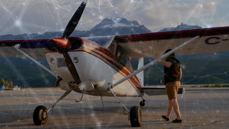 animation of network of connections over pilot by airplane