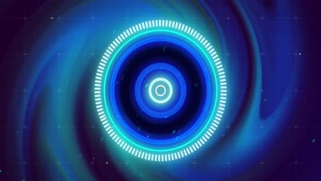 blue data loading ring and interference over glowing green and blue lights