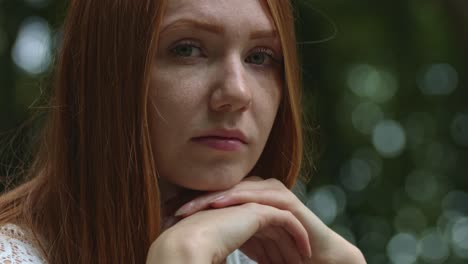 Beautiful-Blonde-Woman-Feel-Sad-While-Looking-At-The-Camera---Close-Up-Shot