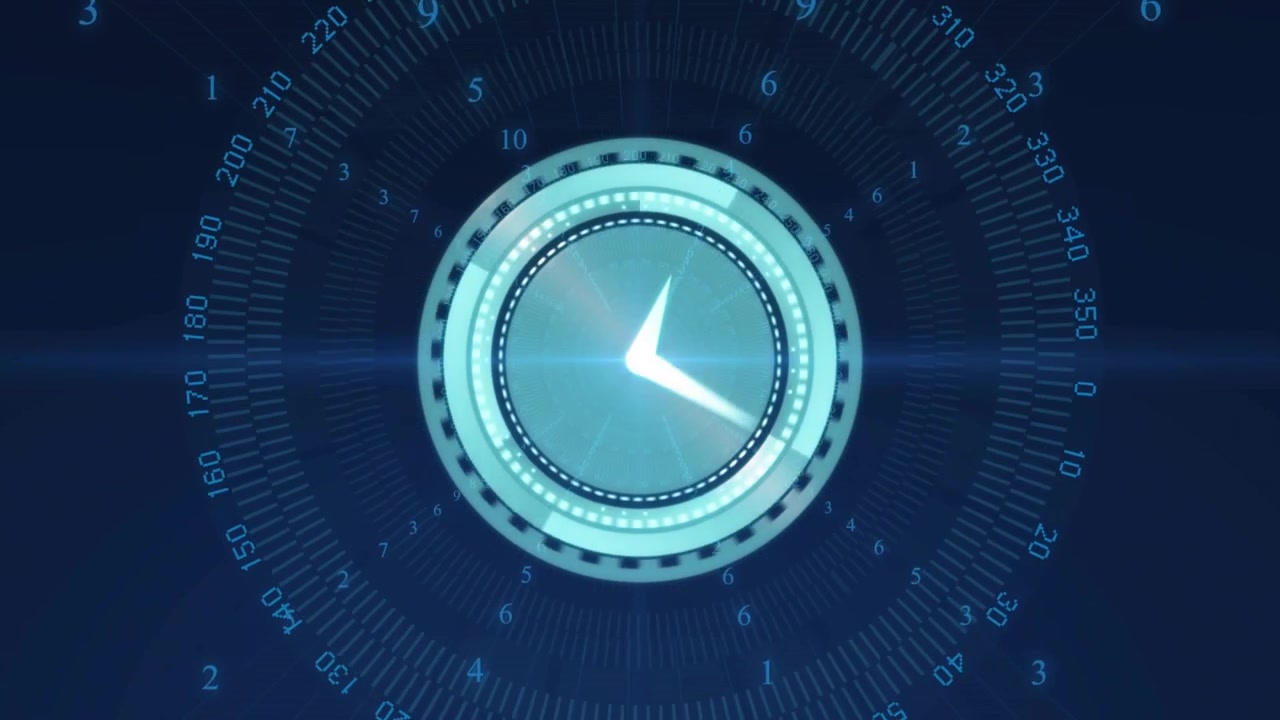 clock UI reacting to lens flare sweeping clock hand pulsing rings rotating scales for tech demo