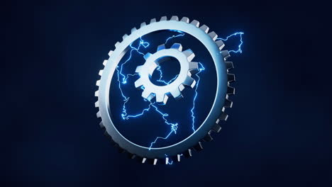 loop animation of gears with lightning effect, 3d rendering.