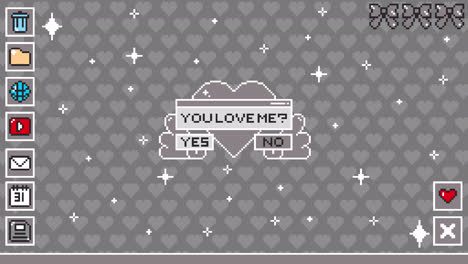 pixel art retro desktop interface: love prompt and system error