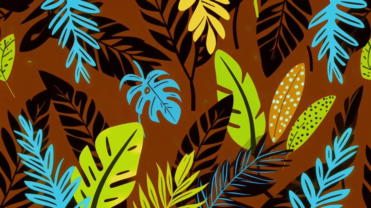 Animated Tropical Leaf Pattern with Vibrant Colors