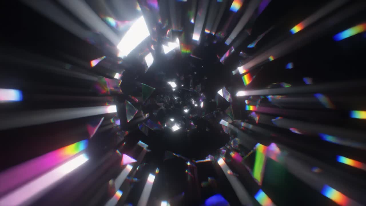 Colorful Light Rays Reflecting Off Abstract Crystal Fragments
